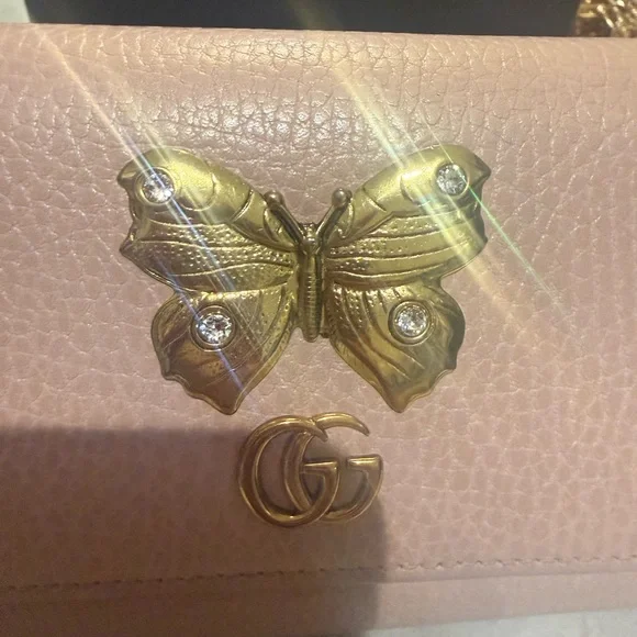 Gucci GG Marmont Gold Butterfly w/crystals wallet Pink (Rare) Like New box dust - Picture 14 of 15